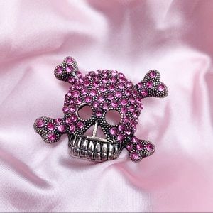 Pink rhinestones skull & crossbones broach